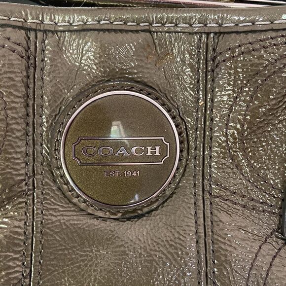 Coach Vintage hand bag green with blue satin 3 divisions - Picture 3 of 12